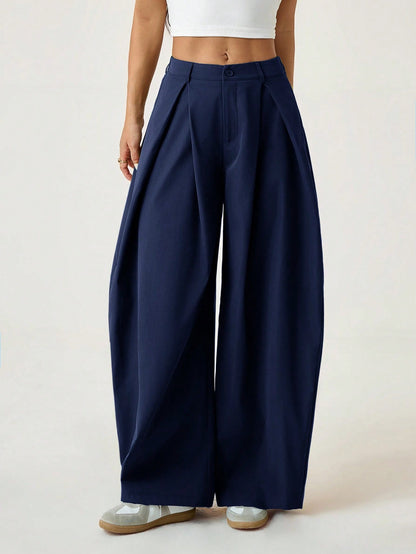 MAYFAIR Breathable Wide Leg Trousers in Navy Blue