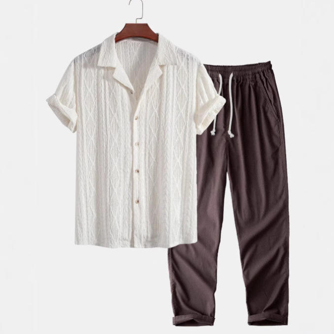 MAYFAIR Summer Casual Shirt - White-Brown - 3XL
