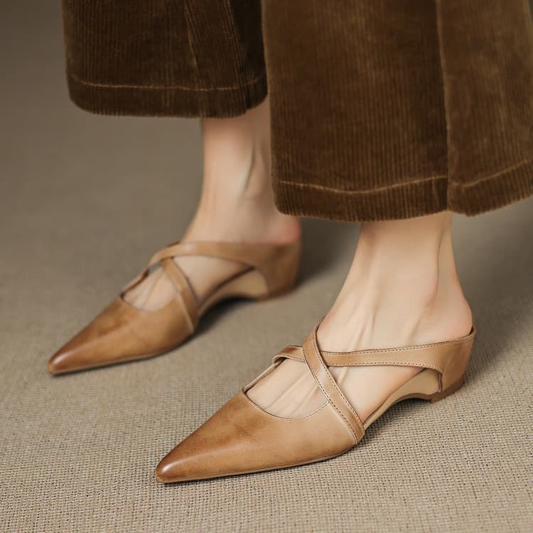 Margot Cross-Strap Leather Mule