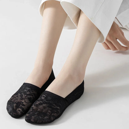 Breathable Cotton Floral Lace No-Show Socks
