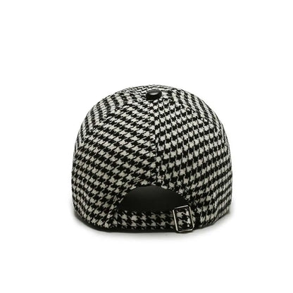 Classic Houndstooth Leather Cap
